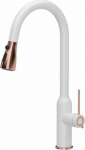 Kitchen faucet Quadron Jessica Q LINE PullOut SteelQ standing white with elements finished with copper (84818011)