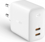 AUKEY PA-B4 White Omnia wall charger GaN 2xUSB C Power Delivery 3.0 65W 6A