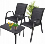 Extralink Classic Black Forest Garden Furniture Set, Textilene Two Chairs + Black Table
