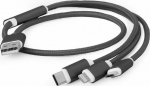 Kabel USB Gembird USB-A - USB-C + microUSB + Lightning 1 m Czarny (CC-USB2-AM31-1M)