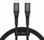 USB-kaabel USB-C otsik <-> USB-C otsik, 1m, PD 100W / QC3.0, must, vastupidav, Tech-Protect