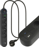 Art Power Strip Surge Protector 1.5m SPD3 4 jack 16A USB-A USB-C 3.4A czarna