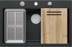 Quadron sink Granite sink Marc 1-chamber 76x50 cm czarny/black diamond + stainless steel elements