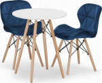 Leobert TODI round table set 60cm white + 2 LAGO navy blue chairs