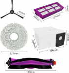 Midea V15 Spare Parts kit: 1x Side Brush, 2x Mop Pad, 1x Roller Brush, 1x Filter, 1x Dust Bag