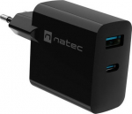 Natec Genesis Ribera wall charger GAN 1X USB-A + 1X USB-C 65W Czarna