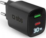 Charger SBS GaN 30W, USB-C, LCD, Black
