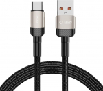 USB-kaabel USB-A otsik <-> USB-C otsik, 2m, 100W / 5A, titaan/must, vastupidav, Tech-Protect