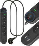 Art Power Strip Surge Protector 1.5m SPD3 4 jack 10A 2x USB-A USB-C 2.6A czarna