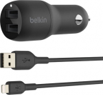 BELKIN DUAL USB-A CHARGER CAR, W/LIGHTNING CABLE 1M 24W BLACK