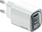USAMS Charger 30W GaN LED USB+USB-C CC229 Fast Charging White