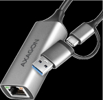 AXAGON ADE-TXCA USB-C USB3.2 Gen 1 + USB-A reduction- Gigabit Ethernet 10/100/1000 Adapter, metal, titan grey