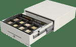 apg Solutions APG STD2000 Series, black - cash drawer, front opening, dimensions (WxHxD): 415x138x422mm, insert: 4 note compartments (vertical), 8 coin compartments, removable, 1 receipt compartment, 1 receipt slot, cylinder lock, 3-pos. lock, RJ12,  ...