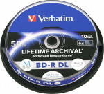 1x10 Verbatim M-Disc BD-R BluRay 50GB 6x Speed Cakebox printable