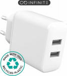 eSTUFF INFINITE (GRS) USB-A Charger, EU 24W. 2 x USB-A. White. 98%