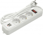 EXD Extension cord 1.8m, 3 sockets + 2 USB, with switch