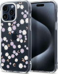 Kaitse&uuml;mbris Cyrill Cecile, Apple iPhone 15 Pro, l&auml;bipaistev valge lilleline, Spigen