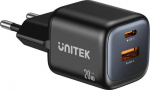 Charger Unitek GaN 20W, USB-C, USB-A, PD 3.0, czarna