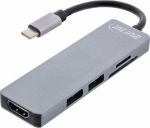InLine InLine&reg; Multifunctional hub USB 3.2 Gen.1, 2x USB-A 5Gbps + HDMI 4K/30Hz + card reader, aluminium, grey