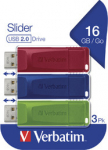 Verbatim Slider - USB-Flash Drive - 16 GB - USB 2.0 - Blau, Rot, gr&uuml;n (pack of 3)