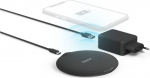 Juhtmevaba nutitelefoni laadija komplekt Hama Qi-FC15 Metal Wireless Charger Kit, must, USB-kiirlaadija QC3.0, max 15W 2A, 1.0m USB-C kaabel