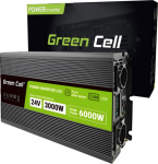Green Cell Przetwornica napicia PowerInverter LCD 24 V 3000W/60000W Przetwornica samochodowa z wywietlaczem - czysty sinus power adapter/inverter Auto Black