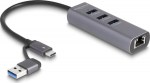 DELOCK 3 Port USB 5 Gbps Hub + Gigabit LAN with USB Type-C