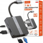 HUB USB Zenwire Hub USB-C 7w1 Adapter USB 3.0 HDMI 4K 60Hz Display Port Gigabit RJ-45 1000M BS-HP706