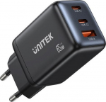 UNITEK GAN 2xUSB-A, USB-C, PD 3.0, 65W mains charger