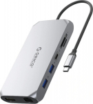 Orico USB-C 12w1 | USB-A 3.1 | USB-A 2.0 | USB-C PD 100W | 1x USB-C 3.1 | 2x HDMI 2.0 4K 60 Hz | 1x DP 1.4 4K 60 Hz | microSD/SD 3.0 | RJ45 Gigabit | 1x audio - szara