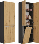Topeshop Słupek, bathroom cabinet, Nell, 60x30x174 cm, dąb artisan, antracyt, mat