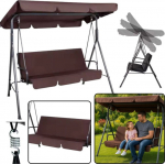 Lean Three-seater garden swing with cushions and a mattress, brown