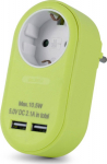 Entac Steckdosenadapter + 2x USB-A lime