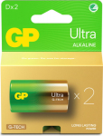 GP Batteries GP Ultra Alkaline Battery, Size D, 13AU/LR20, 1.5V (2-pack)