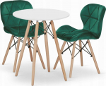 Leobert TODI round table set 60 white + 2 LAGO green chairs