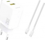 Dudao A26TEUL Adapter 25Watt 1xUSB-C 1xUSB-A (1m USB-C to Lightning included) Hvid