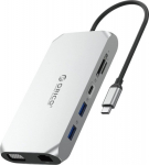 Orico USB-C 12w1 | USB-A 3.1 | USB-A 2.0 | USB-C PD 100W | 1x USB-C 3.1 | 2x HDMI 2.0 4K 60 Hz | 1x VGA 1080p | 1x microSD/SD 3.0 | 1x RJ45 Gigabit | 1x audio - Silver