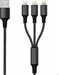 2GO 3in1 USB Ladekabel 3x Lightning Nylon 1.5m schwarz