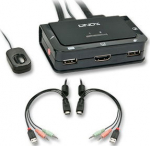 LINDY KVM Switch Compact 2 Port HDMI USB 2.0 & Audio