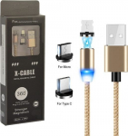 Kabel USB Prolink USB-A - USB-C + microUSB + Lightning 1 m Gold (023342)