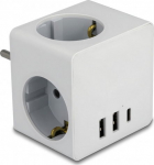 Delock Multi Socket Cube 3-way with childproof lock and USB charger white