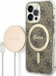 Guess Charger Guess Case Set + Wireless Charger GUBPP13LH4EACSW Apple iPhone 13 Pro brown/brown hard case 4G Print MagSafe