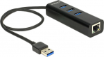 Delock USB 3.0 Hub 3 Port + 1 Port Gigabit LAN 10/100/1000 Mb/s Sort