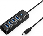 ORICO Hub distributor PW4U-C3 USB-C - 4x USB-A - black Hub Splitter PW4U-C3 USB-C - 4x USB-A - czarny