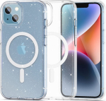 &Uuml;mbris FlexAir Hybrid MagSafe Glitter, Apple iPhone 14 / iPhone 13, l&auml;bipaistev s&auml;delusega, valge MagSafe ringiga, Tech-Protect