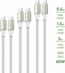 4smarts USB-C to USB-C PremiumCord 60W Set of 3 0.5M+1.5M+3M white / silver