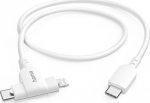 USB-kaabel Hama 1.5m USB-C - USB-C/Lightning l&uuml;litiga adapter, valge, MFI, 3A, USB2.0 480Mbps