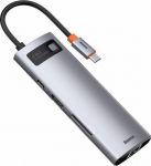 Baseus Metal Gleam Series Hub 8w1, USB-C do 3x USB 3.0 + HDMI + USB-C PD + Ethernet RJ45 + microSD/SD