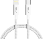 USB-kaabel USB-C <-> Apple iPhone Lightning, 1m, 27W / 3A, valge, punutud kaabliga, Tech-Protect