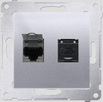 Contact-Simon Computer socket SIMON54 double 2xRJ45 kat.6 z with a silver aperture mat - D62.01/43